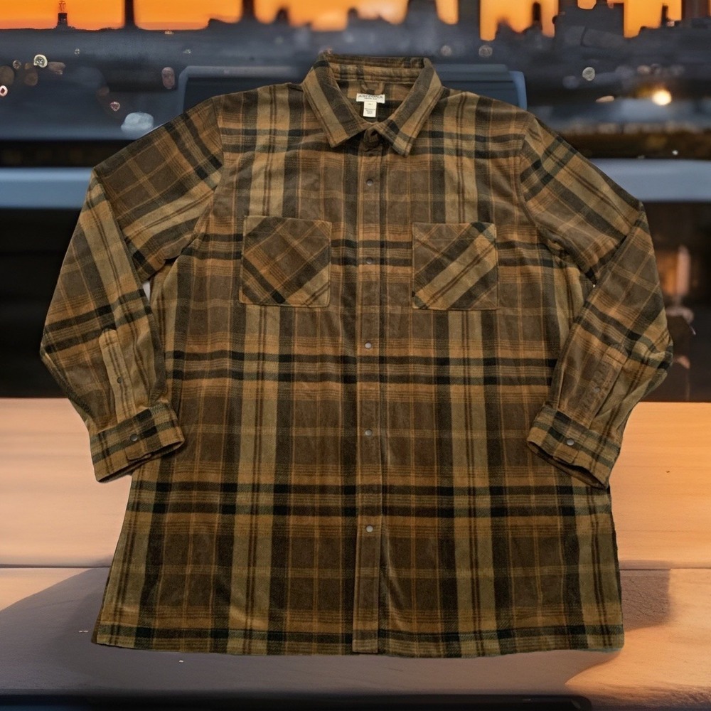 NWT Arizona Jean Co Men 2XLT Heavyweight Fleece Brown Plaid Shacket Snap NWT $68